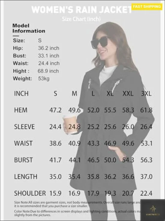 Lightweight Waterproof Trench Coat Hooded Windbreaker Rain Jacket Women - Picture 6 of 7